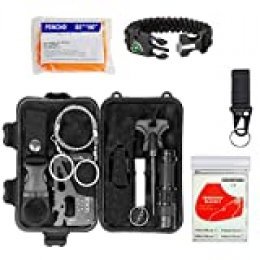 GRULLIN Outdoor Survival Kit, 13 in 1 Multi-Purpose Emergency First Aid Gear Kits with Survival Bracelet Blanket Carabiner for Hiking Camping
