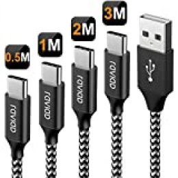 RAVIAD Cable USB Tipo C [4Pack 0.5M 1M 2M 3M] Cargador Tipo C Carga Rápida y Sincronización Cable USB C para Galaxy S10/S9/S8 Plus Note9, Xiaomi Mi A2/A1, Huawei P30/P20/Mate20, Xperia XZ, LG G7 Negro