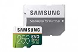 Samsung EVO Select - Tarjeta de Memoria microSDXC de 256 GB con Adaptador SD, 100 MB/s, U3, Color Verde y Blanco