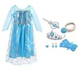URAQT Vestido de Princesa Elsa, Reina Frozen Disfraz Elsa Vestido Infantil Niñas Costume Azul Cosplay de Disney Disfraz de Halloween, Cumpleaños, Carnaval y la Fiesta (110) Azul