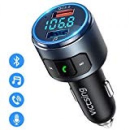 Transmisor FM Bluetooth 5.0 para Coche, [Luz LED Anillo] VicTsing Mini Transmisor Bluetooth Manos Libres con Siri Asistente de Voz, Reproductor MP3 Coche Carga QC3.0, Adaptador de Radio & Hi-Fi Música