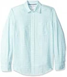 Amazon Essentials - Camisa de lino con manga larga, corte entallado y estampado para hombre