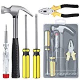 E·Durable 5 pcs Kit de herramientas de reparación en el hogar con alicate combinado,cuchillo de utilidad, destornillador Phillips y destornillador de punta estándar, kit de herramientas de mano DIY