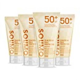 Marca Amazon - Solimo - SUN - Crema solar facial FPS 50+, con vitamin E, antioxidante (4x50 ml)