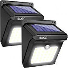 BAXiA Foco Solar, Luces Solares LED Exterior con Sensor de Movimiento, Lámpara Solar Exteriors Impermeable Solares de Pared de Seguridad para Jardín, Patio, Camino, Escalera (28LED, 2 Piezas)
