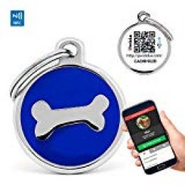 PERDIDUS Placa Identificativa para Perros QR y NFC. Sistema GPS Hueso Azul.