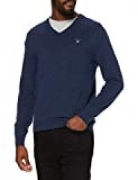 GANT Superfine Lambswool V-Neck suéter, Azul (Dark Navy Melange 480), Medium para Hombre