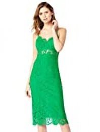 Marca Amazon - TRUTH & FABLE Vestido Midi de Encaje Mujer, Verde (Green), 34, Label: XXS