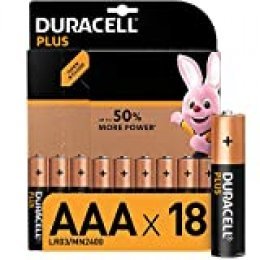 Duracell Plus AAA LR03 MN2400, Pilas Alcalinas, Paquete de 18 con Apertura Simplificada 1.5 Voltios