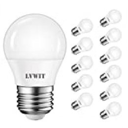 LVWIT Bombillas LED G45 E27 (Casquillo Gordo) - 5W equivalente a 40W, 470 lúmenes, Color blanco frío 6500K, No regulable - Pack de 12 Unidades.