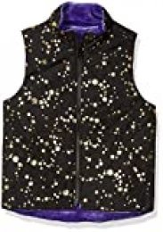Spotted Zebra Reversible Plush Vest Outerwear-Jackets, Black Gold Star/Purple, XS
