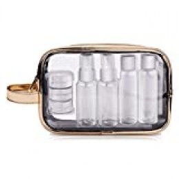 Bolsa de aseo transparente + 7 ollas, contenedores, botellas planas, bolsa de viaje de PVC, bolsas de maquillaje portátiles a prueba de agua para mujeres y hombres