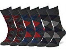 Easton Marlowe 6 PR Calcetines Estampados Hombre Argyle/Rombos - 6pk #2-8, Carbón & Rojos/Azules - 43-46 EU shoe size