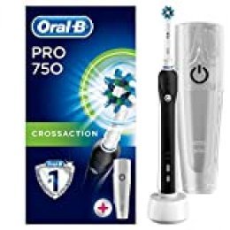 Oral-B PRO 750 CrossAction Pack Regalo, Cepillo de dientes eléctrico recargable, Blanco/Negro