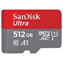 SanDisk SDSQUAR-512G-GN6MA, Tarjeta de Memoria Ultra Android microSDXC UHS-I con Adaptador SD, Velocidad de Lectura hasta 100 MB/s, Clase 10, U1 y A1, 512 GB, Rojo/Gris