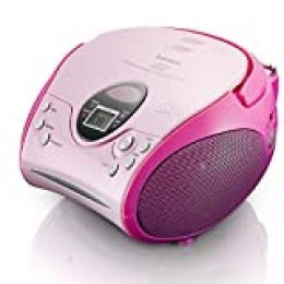 Lenco SCD-24 - Radio FM estéreo con reproductor de CD y antena telescópica, color rosa