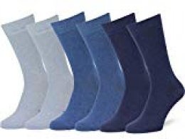 Easton Marlowe 6 PR Calcetines Lisos Negros Hombre, Algodón Peinado - 6pk #3-4, Azul Claro/Denim/Indigo mezcla - 39-42 talla de calzado UE