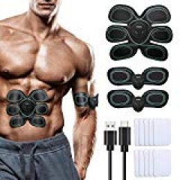 ENKEEO Electroestimulador Abdominal USB Recargable, EMS Estimulador Muscular para Piernas, Brazo y Abdome, Equipo de Entrenamiento para Hombres y Mujeres
