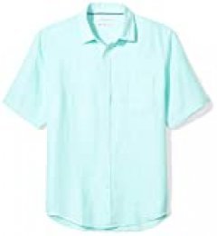 Amazon Essentials - Camisa a cuadros de lino con manga corta para hombre.