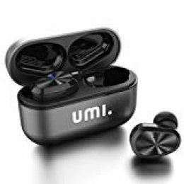 Umi. by Amazon - Auriculares de botón inalámbricos (TWS) W5s con Bluetooth 5.0 y certificación IPX7 compatibles con iPhone, Samsung, Huawei y estuche metálico con base de carga (gris)