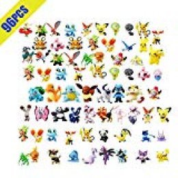 OMZGXGOD Pokemon Figuras ,Mini Figuras de plástico tamaño pequeño Regalo,La Figura de Pokémon Incluye a Pikachu, Charmander, Squirtle, niños(96 Piezas)