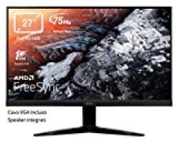 Acer KG271bmiix - Monitor Gaming de 27" FullHD (ZeroFrame, FreeSync, tiempo de respuesta 1ms,  75Hz, 100M:1 ACM, 300nits, LED, VGA, 2xHDMI, Con alvatoces) - Color negro