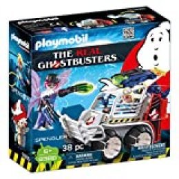 PLAYMOBIL Ghostbusters Spengler con Coche Jaula y Lanzador de Discos, a Partir de 6 Años (9386)