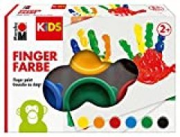 Marabu Kids-Pintura para Dedos (6 x 35 ml), Color Amarillo, Naranja, Rojo, Azul, Verde y Negro, carbón (0303000000085)