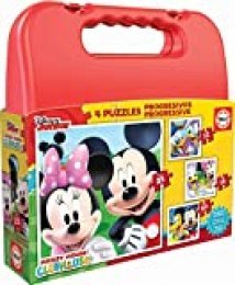 Educa Borrás- Maleta Progresivos puzzle infantil de 12, 16, 20 y 25 piezas, Mickey Mouse, a partir de 36 meses, Color rojo, única (16505)